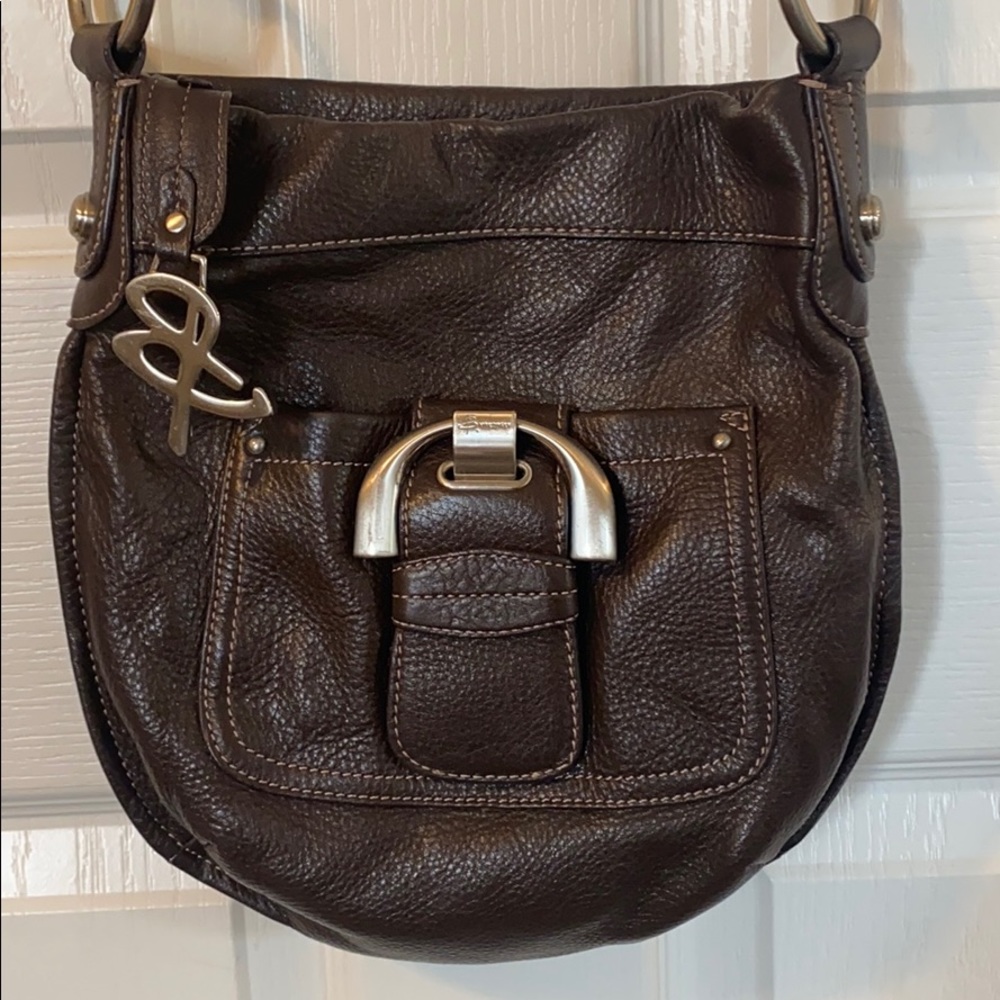 B Makowski Brown Pebbled Leather Crossbody Bag